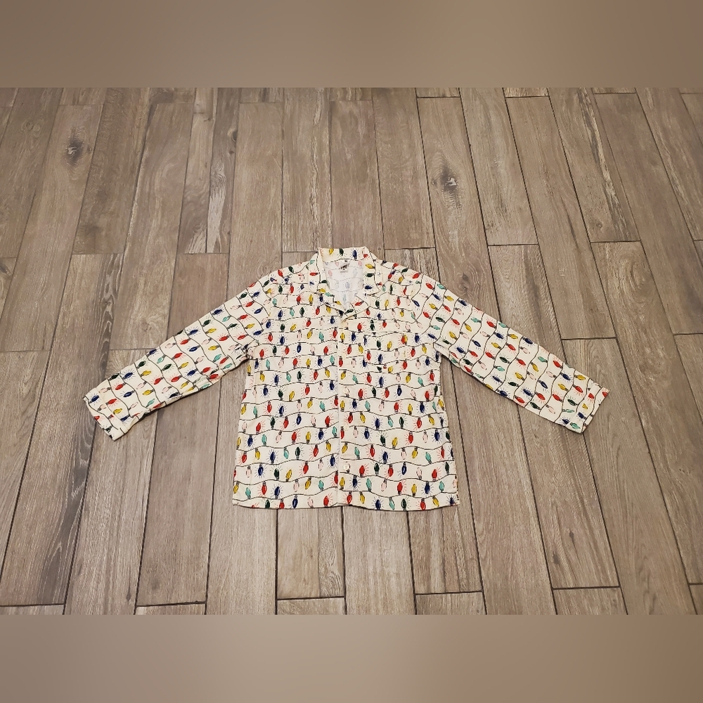 Hanna Andersson 100% cotton multicolor cream light bulbs flannel pajama shirt M